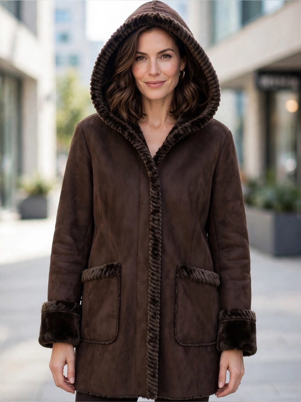 St. John's Bay Chocolate Brown Hooded Faux-Shearling Coat